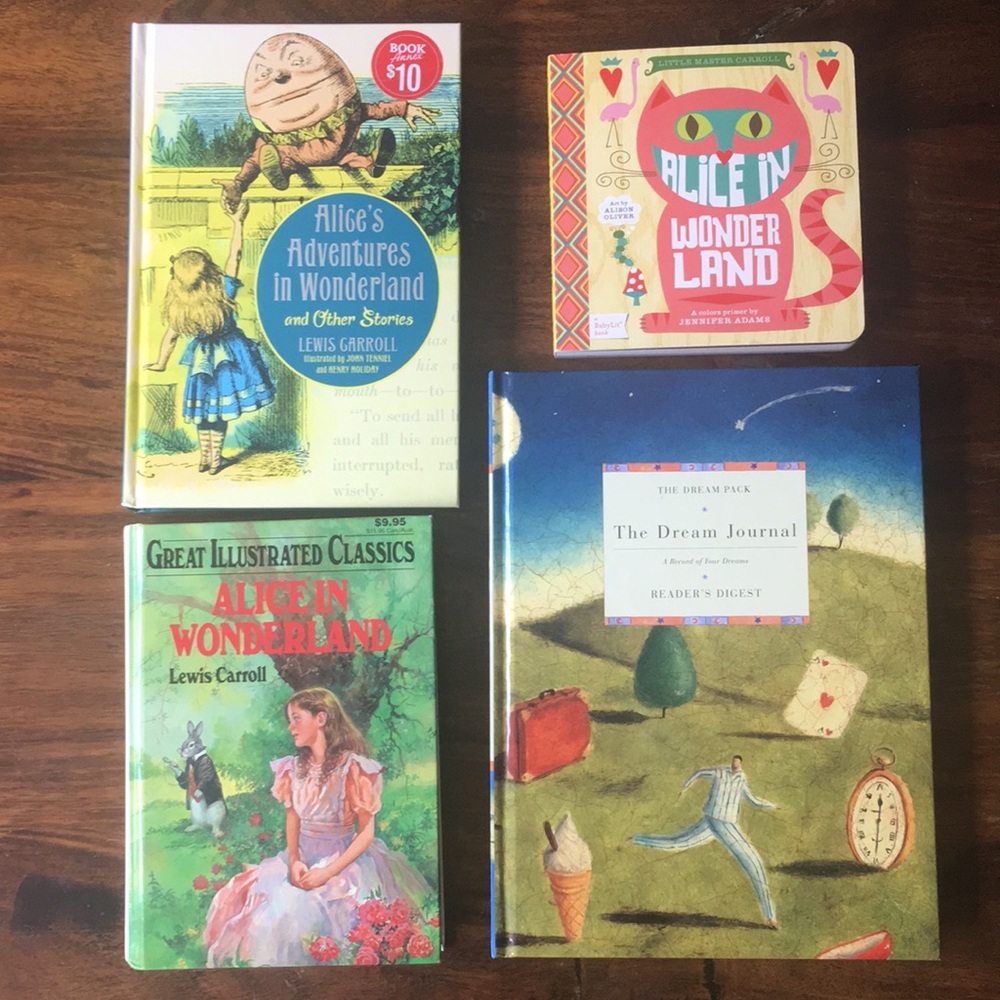 Alice in Wonderland Hardcover Book Set: 3 Alice books  + 1 bonus Dream Journal